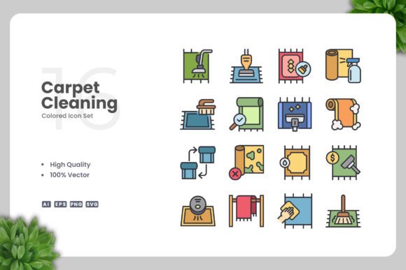 Carpet Cleaning Color Icons Graphics Review
