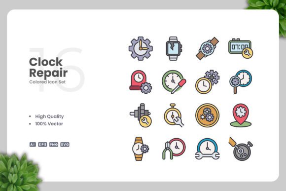 Clock Repair Color Icons Graphics Review