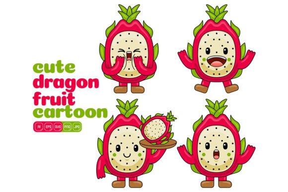 Cute Dragon Fruit Mascot Vector Pack 03 Graphics and Illustrations