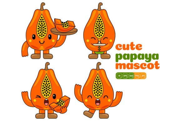 Cute Papaya Mascot Vector Pack 02 Graphics and Illustrations Review