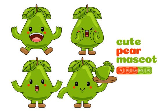 Cute Pear Mascot Vector Pack 01 Graphics and Illustrations