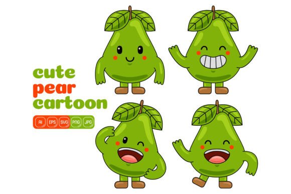 Cute Pear Mascot Vector Pack 03 Graphics and Illustrations Review