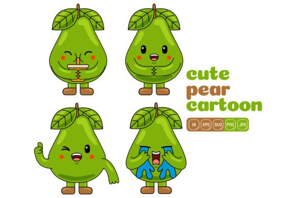 Cute Pear Mascot Vector Pack 04 Graphics and Illustrations Review