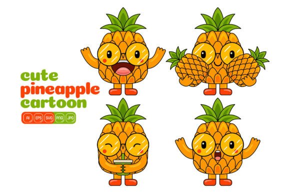 Cute Pineapple Mascot Vector Pack 04 Graphics and Illustrations Review