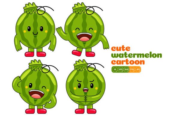 Cute Watermelon Mascot Vector Pack 03 Graphics and Illustrations