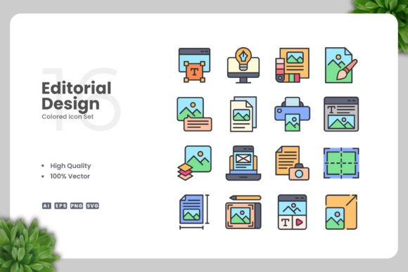 Editorial Design Colored Icons for Modern Graphics