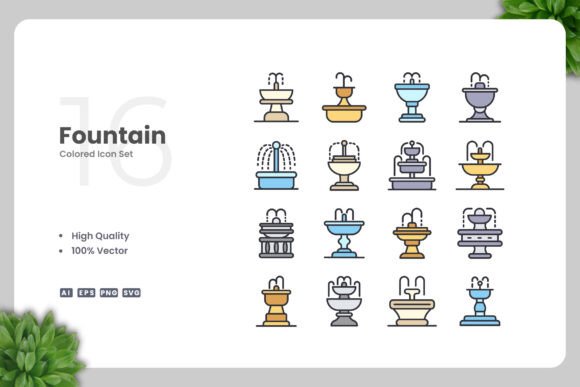 Fountain Colored Icons Graphics Review
