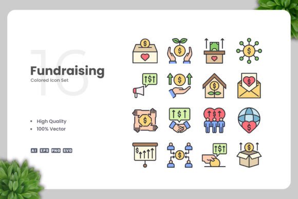 Fundraising Colored Icons Graphics Review
