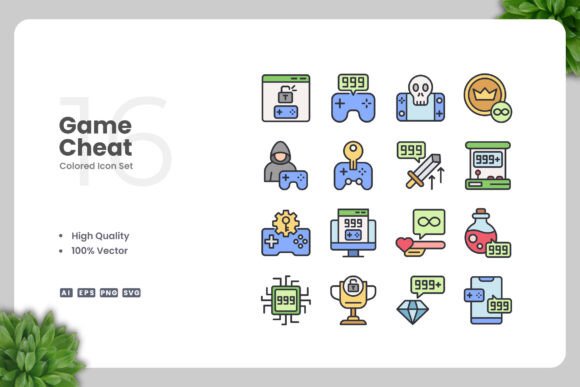 Game Cheat Colored Icons Graphics Review
