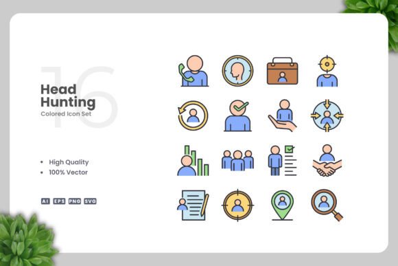 Head Hunting Colored Icons: Graphics and Icons for Editorial Use