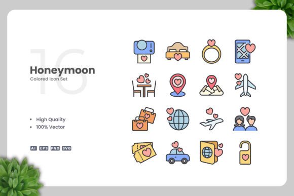 Honeymoon Colored Icons Graphics Review