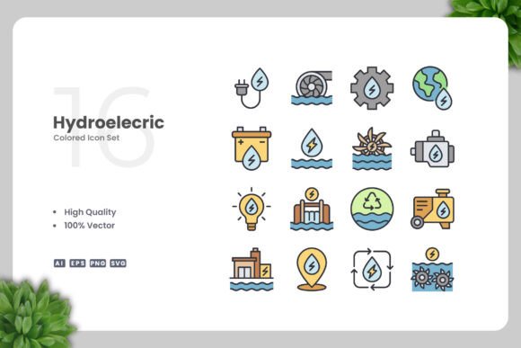 Hydroelectric Colored Icons Graphics Review