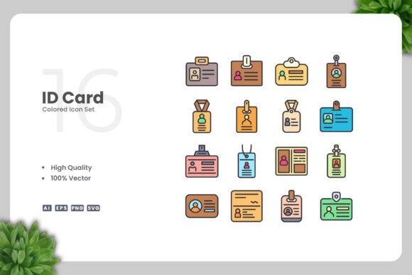 Id Card Colored Icons Graphics Review