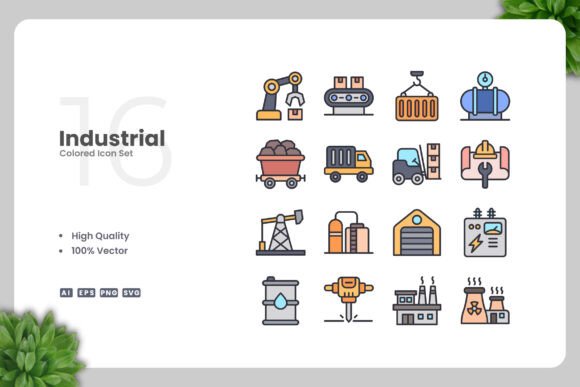 Industrial Colored Icons Graphics Review