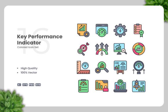 Key Performance Indicator Colored Icons Graphics and Icons Review