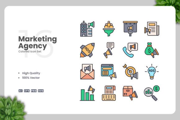 Marketing Agency Colored Icons: Graphics and Icons Review