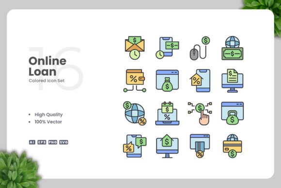 Online Loan Colored Icons: Graphics and Icons for Digital Sellers