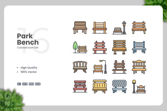 Park Bench Colored Icons Graphics and Icons Review