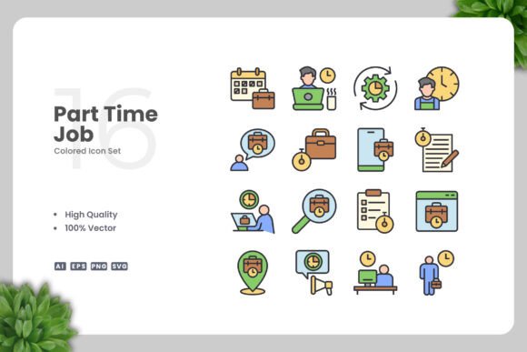 Part Time Job Colored Icons Graphics Review