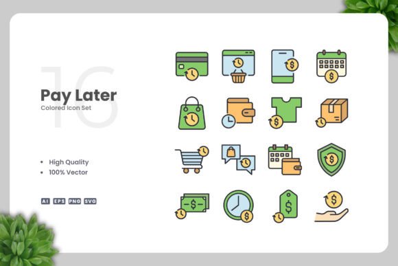Pay Later Colored Icons Graphics and Icons Review